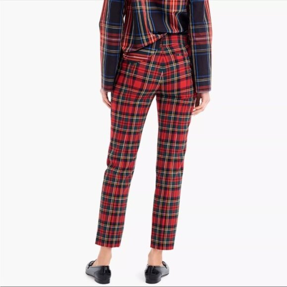 J. Crew Cameron Tartan Slim Leg Trousers Plaid 2 Way Stretch Wool Cropped - Picture 1 of 9